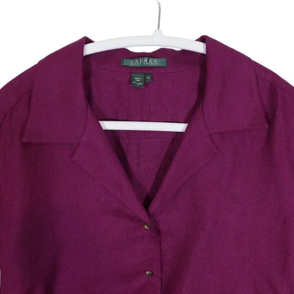 LAUREN RALPH LAUREN 100% Linen Button Up 3/4 Sleeve Blouse Size 1X Purple - Picture 3 of 5